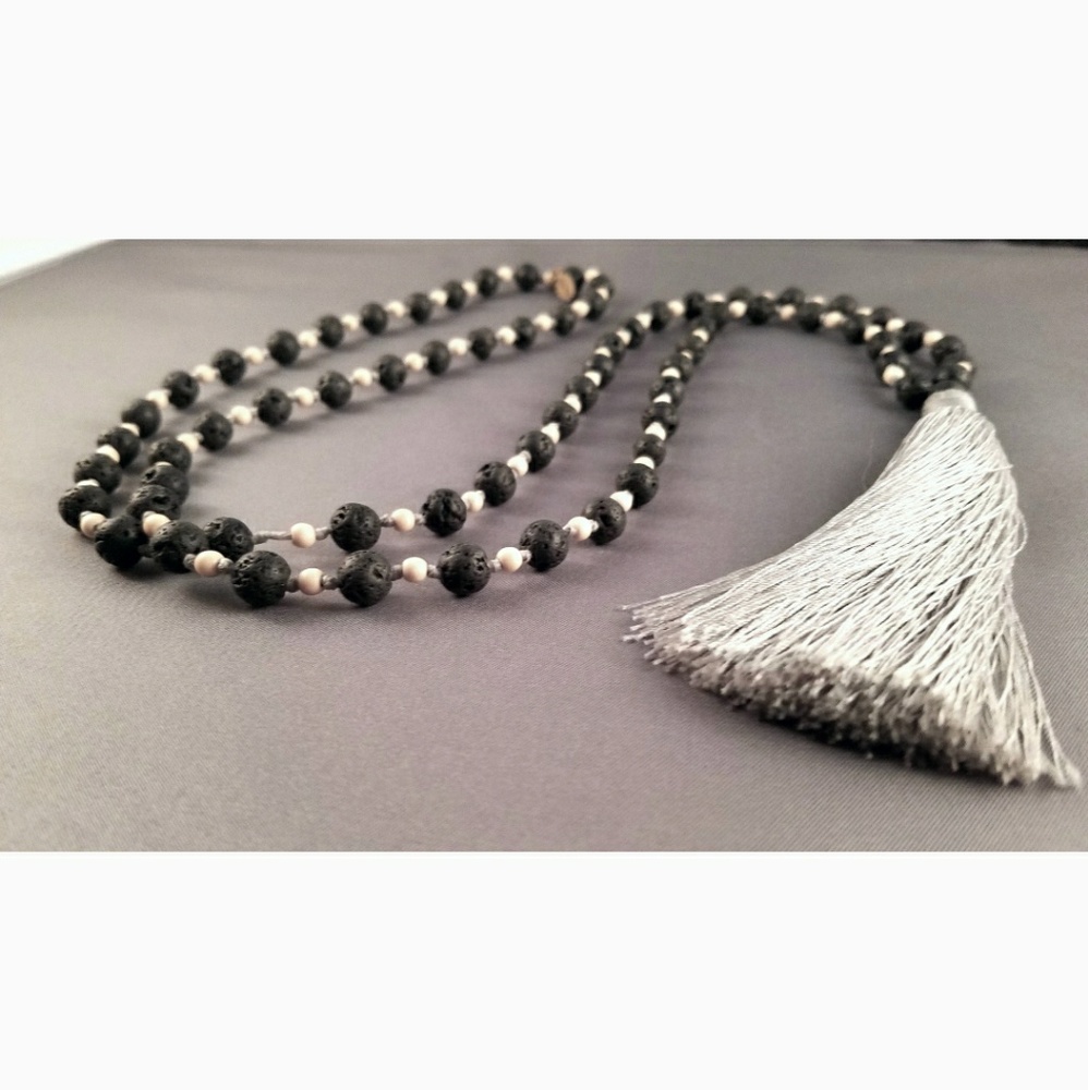 Zacasha Lava Bead Tassel Necklace